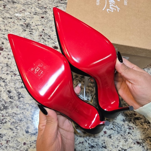 NEW Christian Louboutin Athina Black Suede and White Leather Heels 100mm Size 39 - Picture 10 of 11